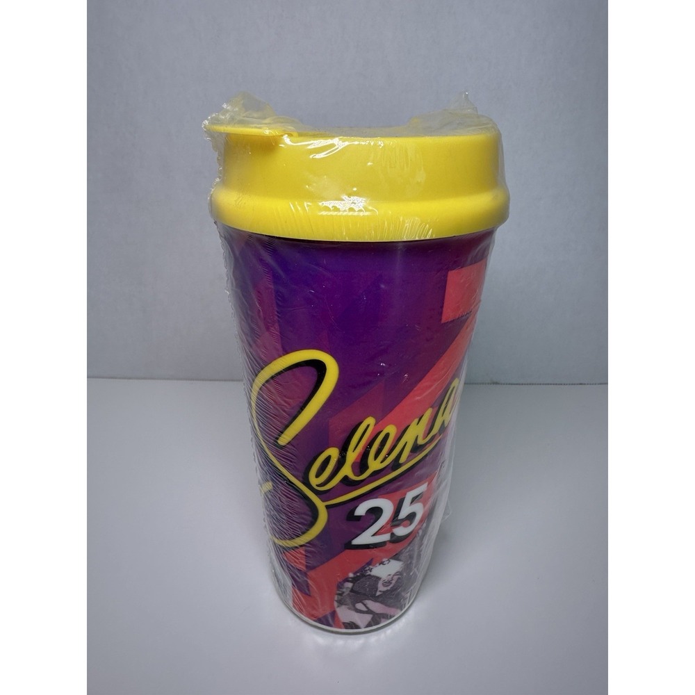 Selena Whirley Cup Plastic Yellow Lid Travel Tumbler New Sealed 25 years Legend